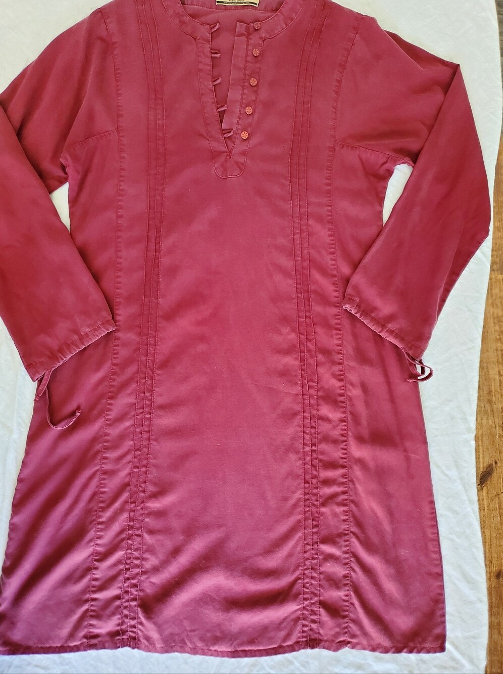 SHUKR Modest Clothing Burgundy Long Tunic Dress Long Sleeve Pintuck Detail L